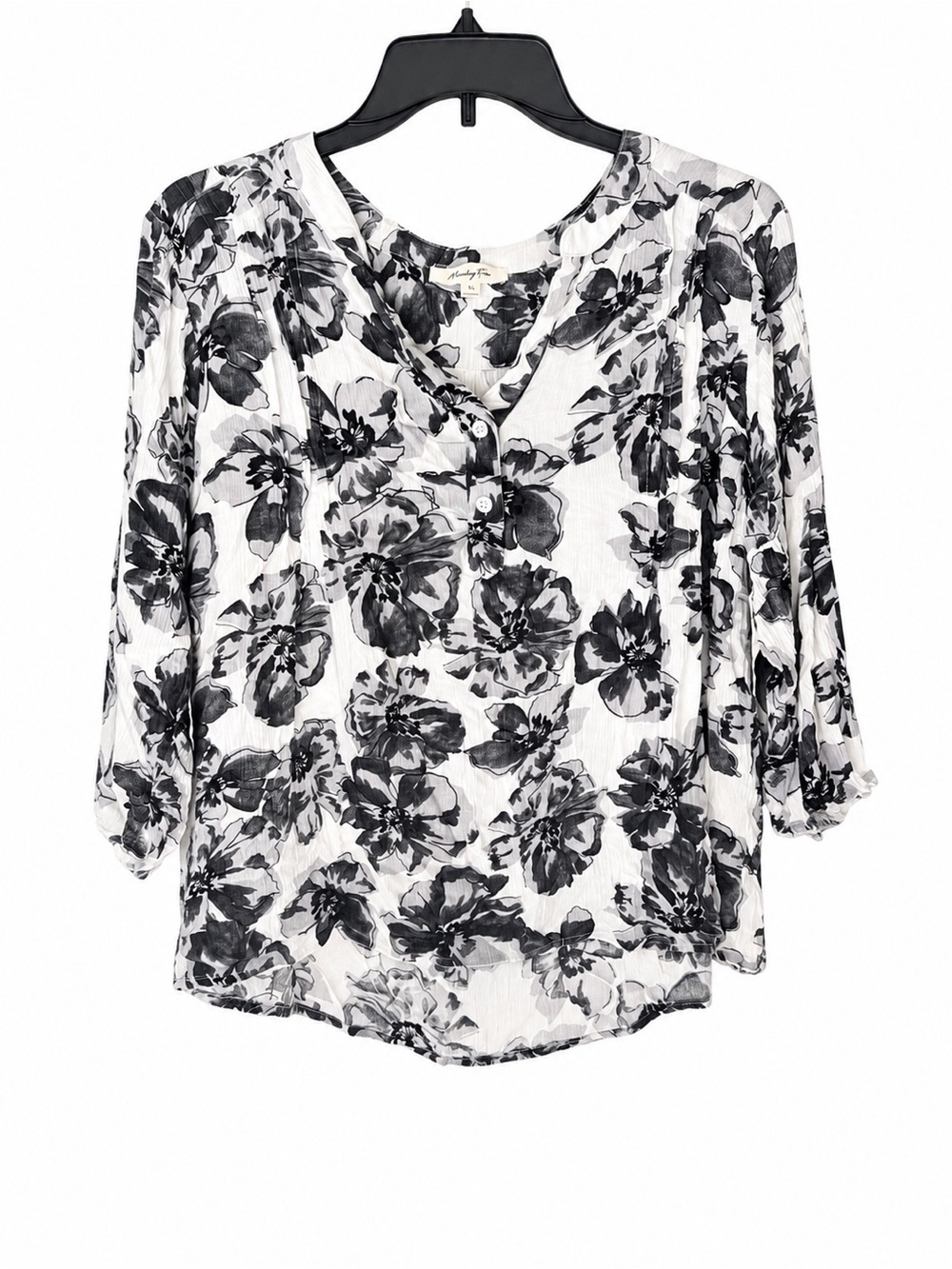 Monday Fun  Henley Blouse - White & Black